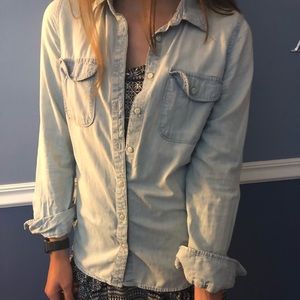 Light blue denim button down top